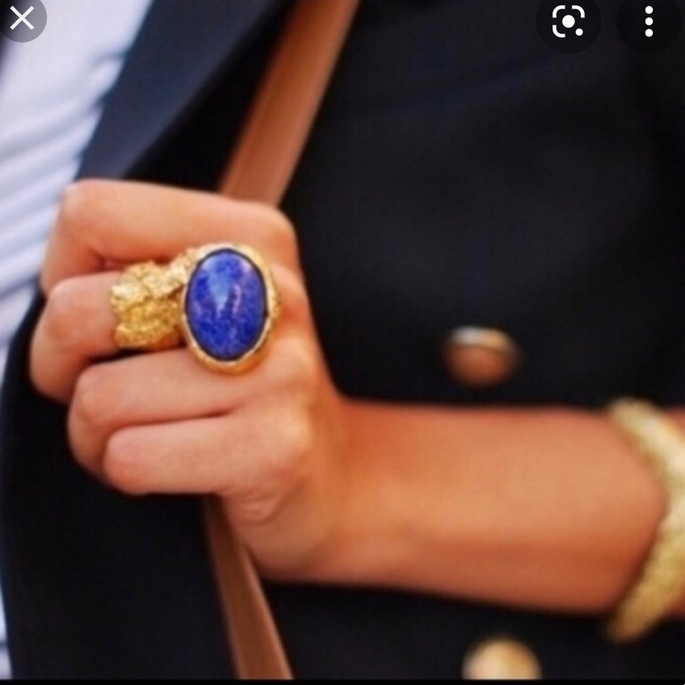 🔹YSL
Glass Cabochon Arty Ovale Ring Gold Blue - Picture 3 of 8